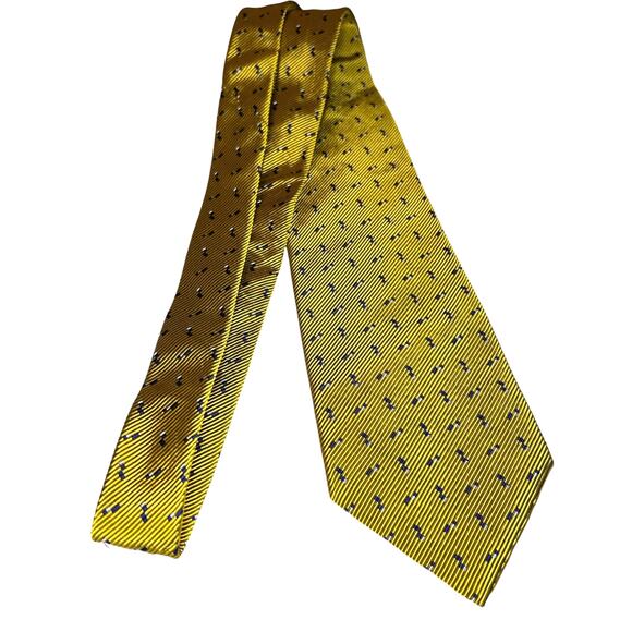 Lauren Ralph Lauren Men's Silk Blend Tie in Gold with Tiny Blue Square Pattern - Picture 1 of 5